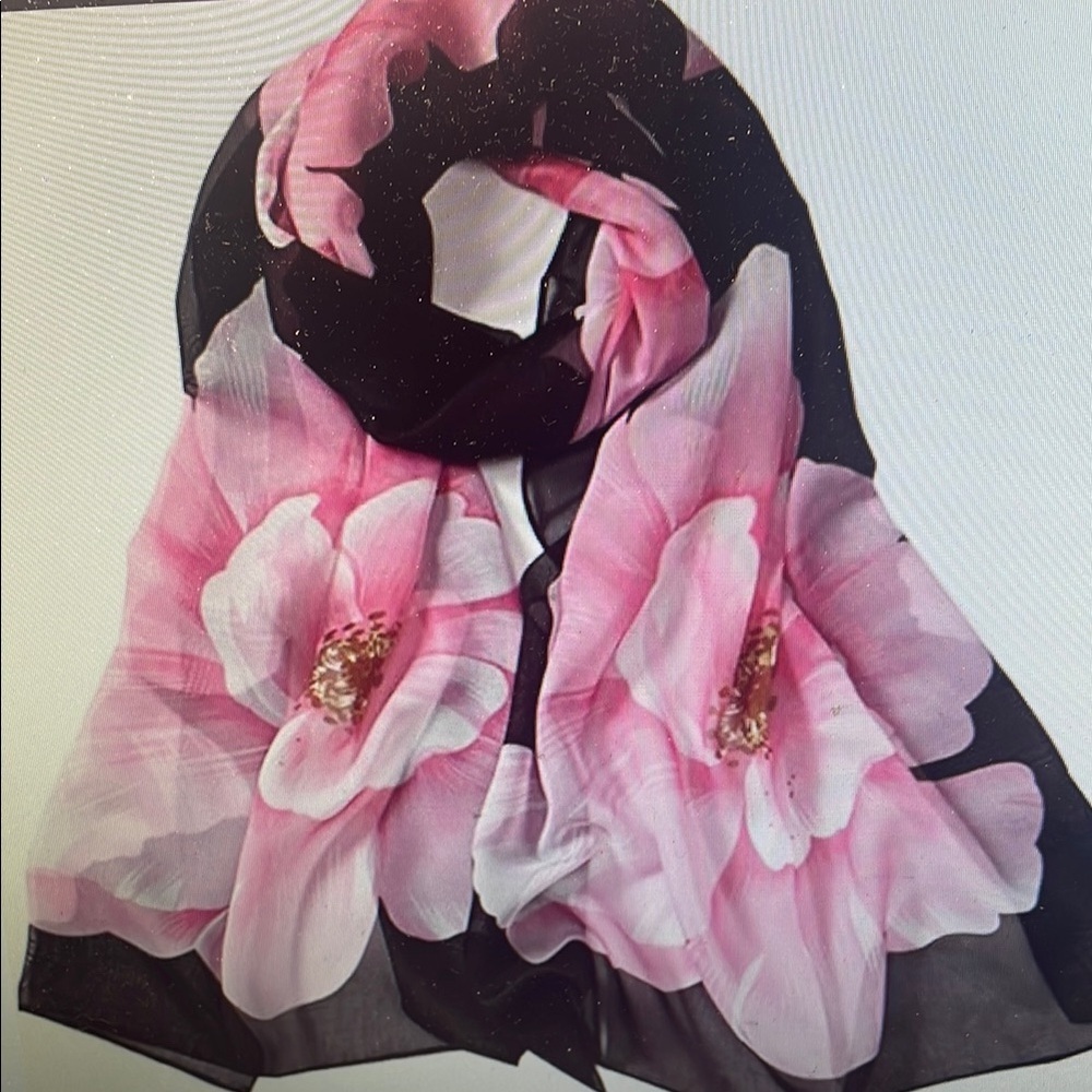 Pink and Black Floral Wrap Scarf